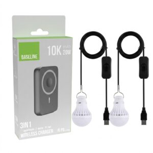 סוללת גיבוי אלחוטית + נורת USB
